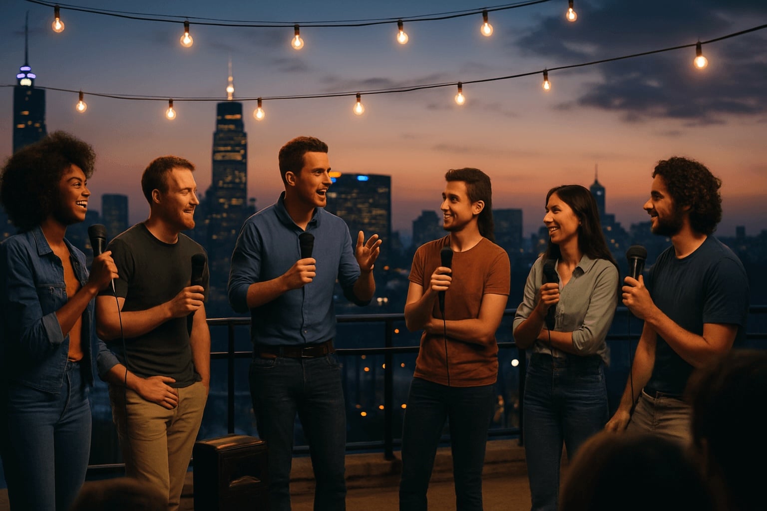 Ambassadors hosting a rooftop debate night