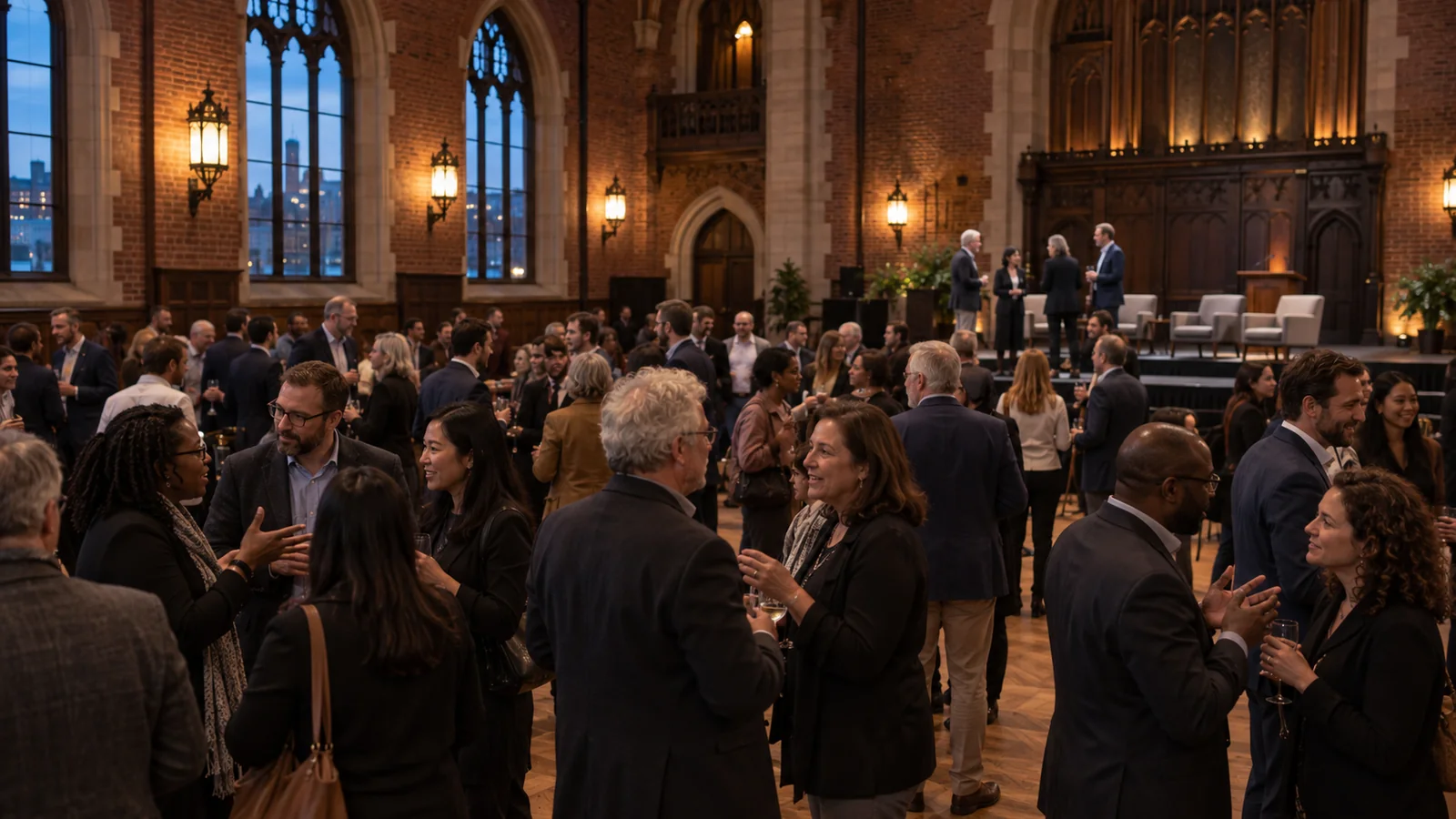 Guests talking at an event reception