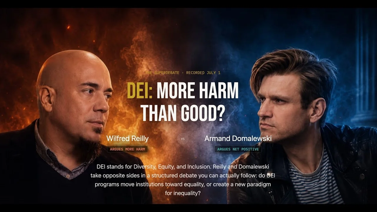 Armand Domalewski face to face with Wilfred Reilly in the DEI SuperDebate.