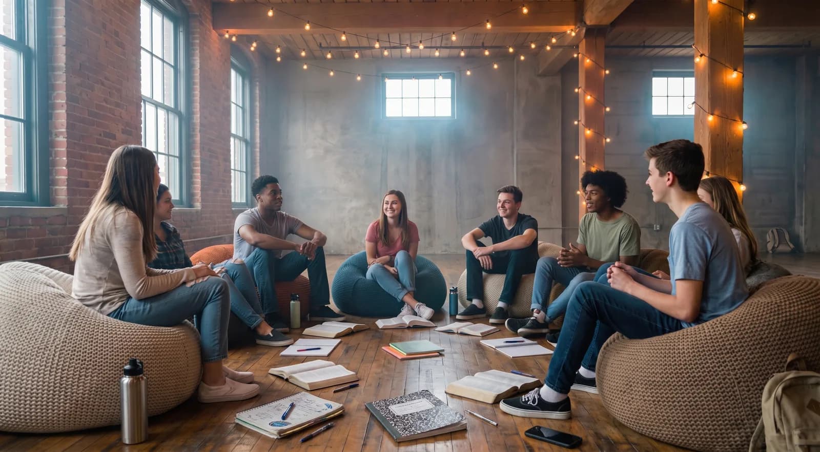 Friends gathered around a table for a club conversation