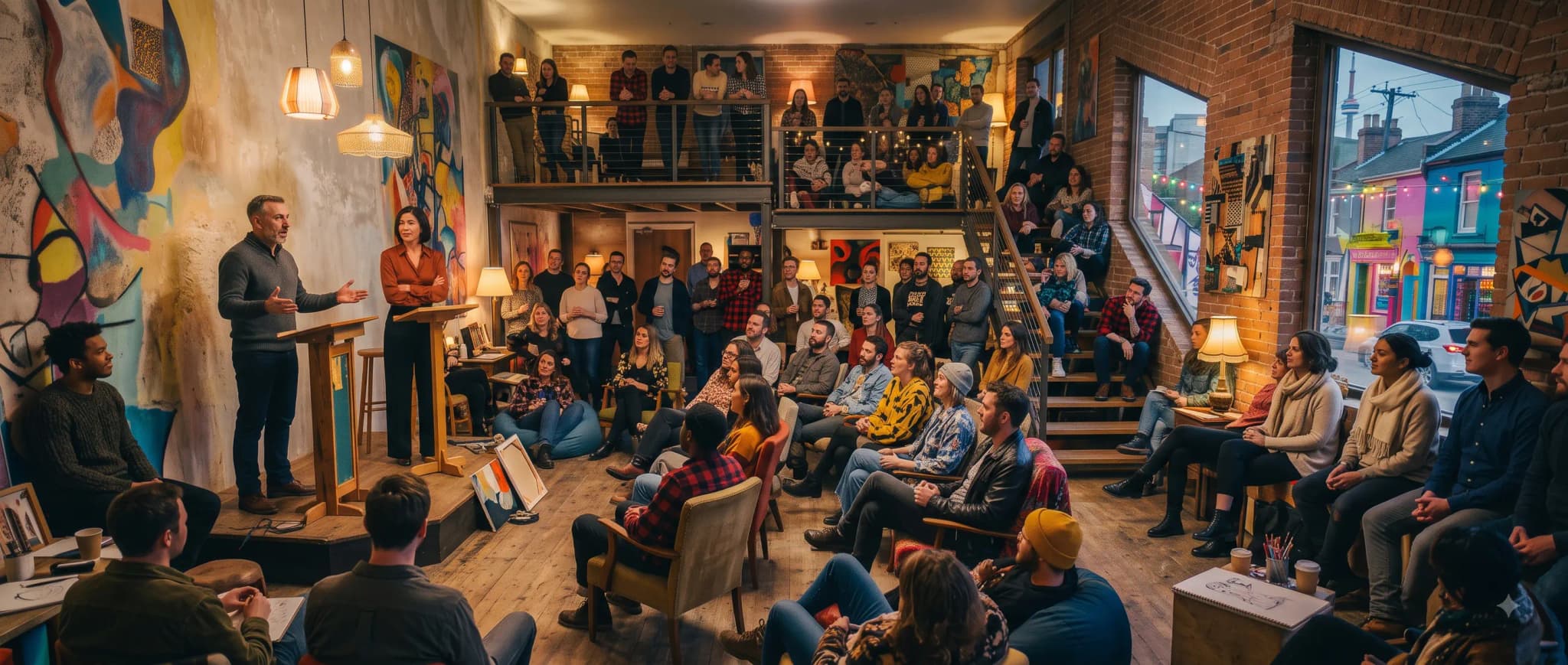 An audience gathered for a debate night