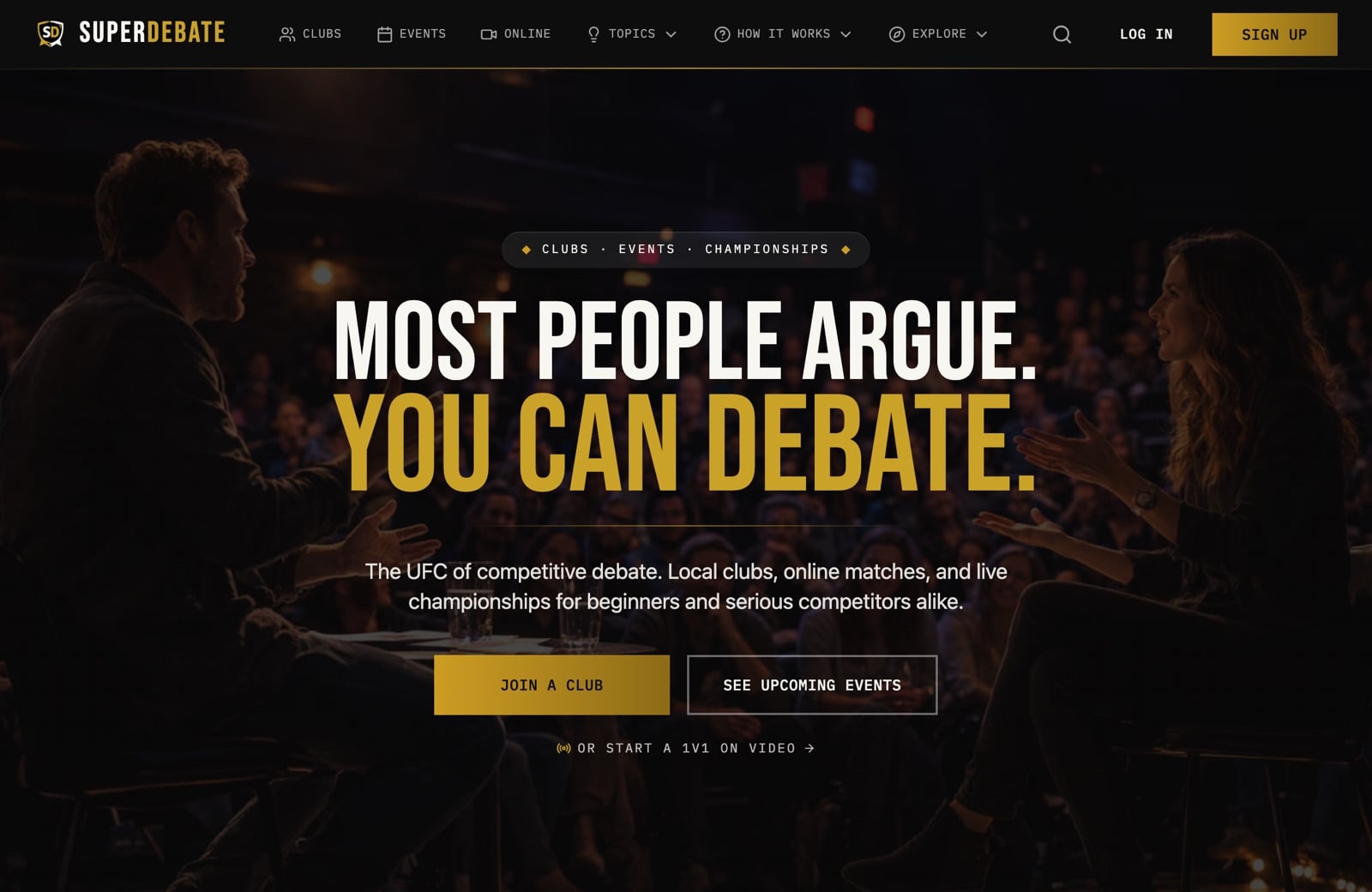 The live SuperDebate platform homepage